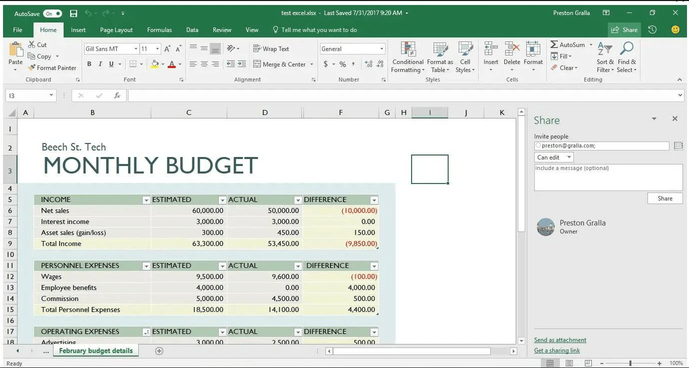 Budget Tracking Sheet in Microsoft Excel