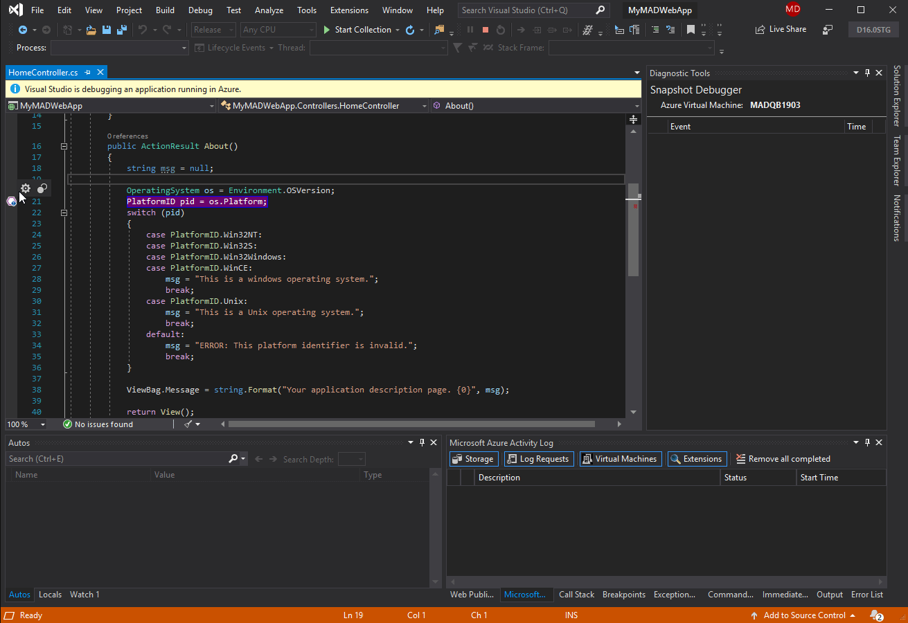 Visual Studio Enterprise 2019 Debugger