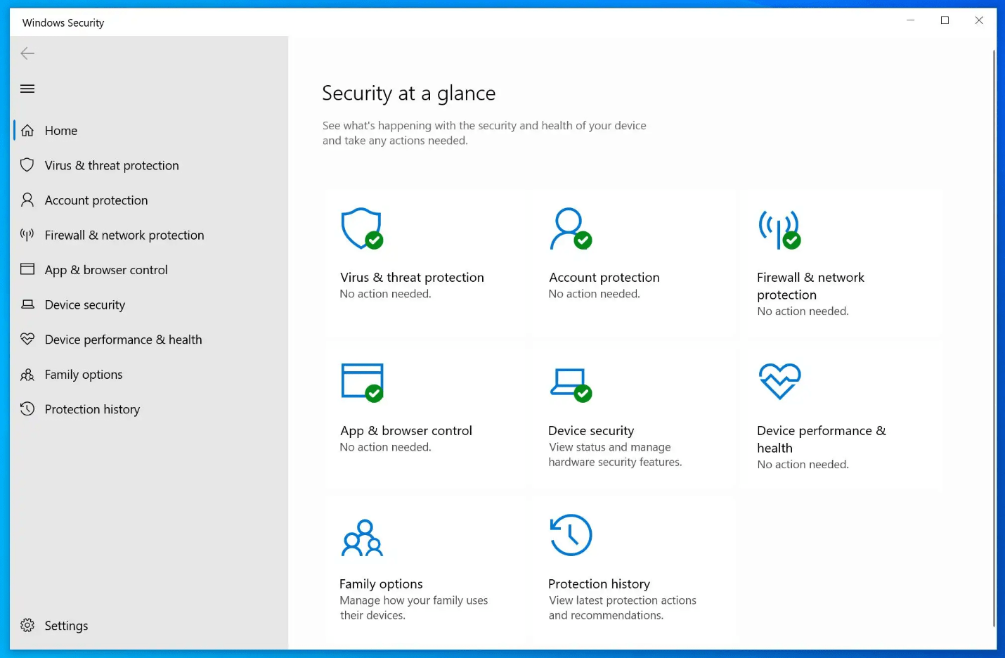 Windows 10 Home Security Settings