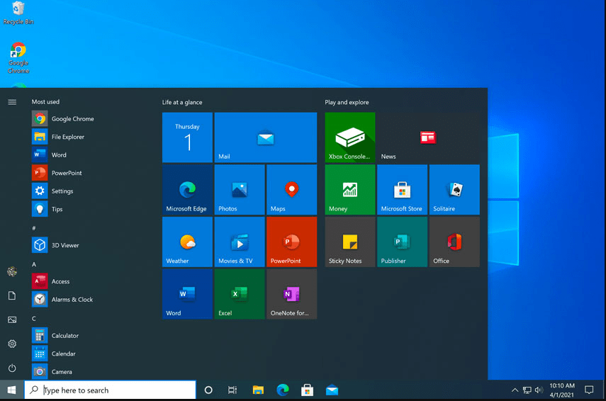Windows 10 Home Start Menu