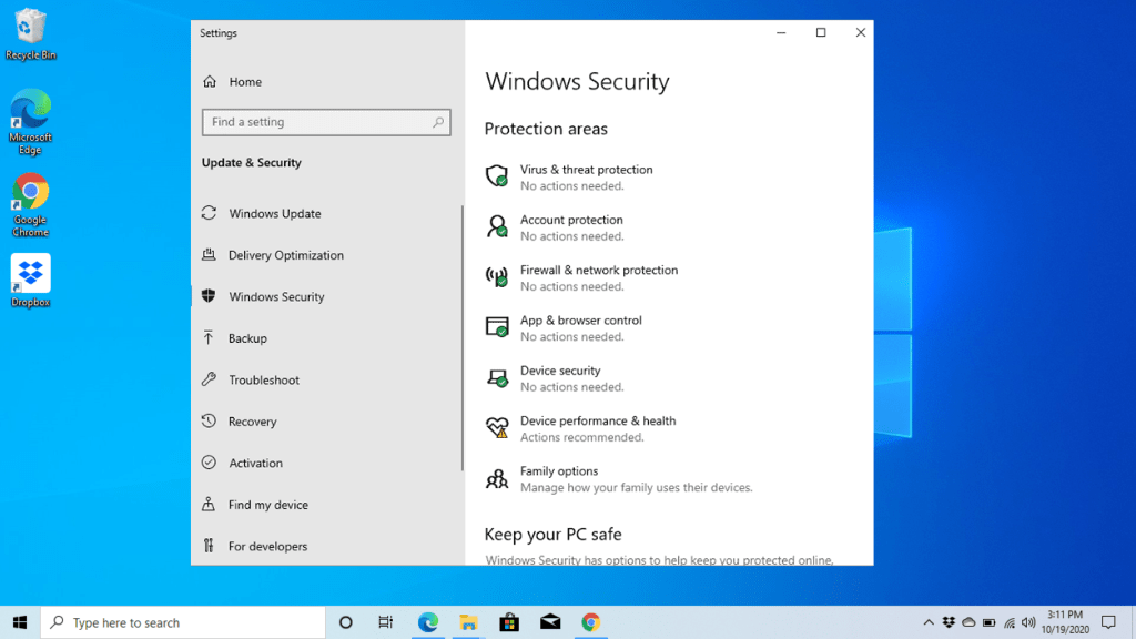 Windows 10 Pro Security Settings