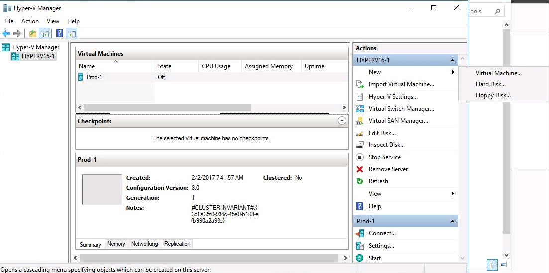 Windows Server 2016 Hyper-V Settings