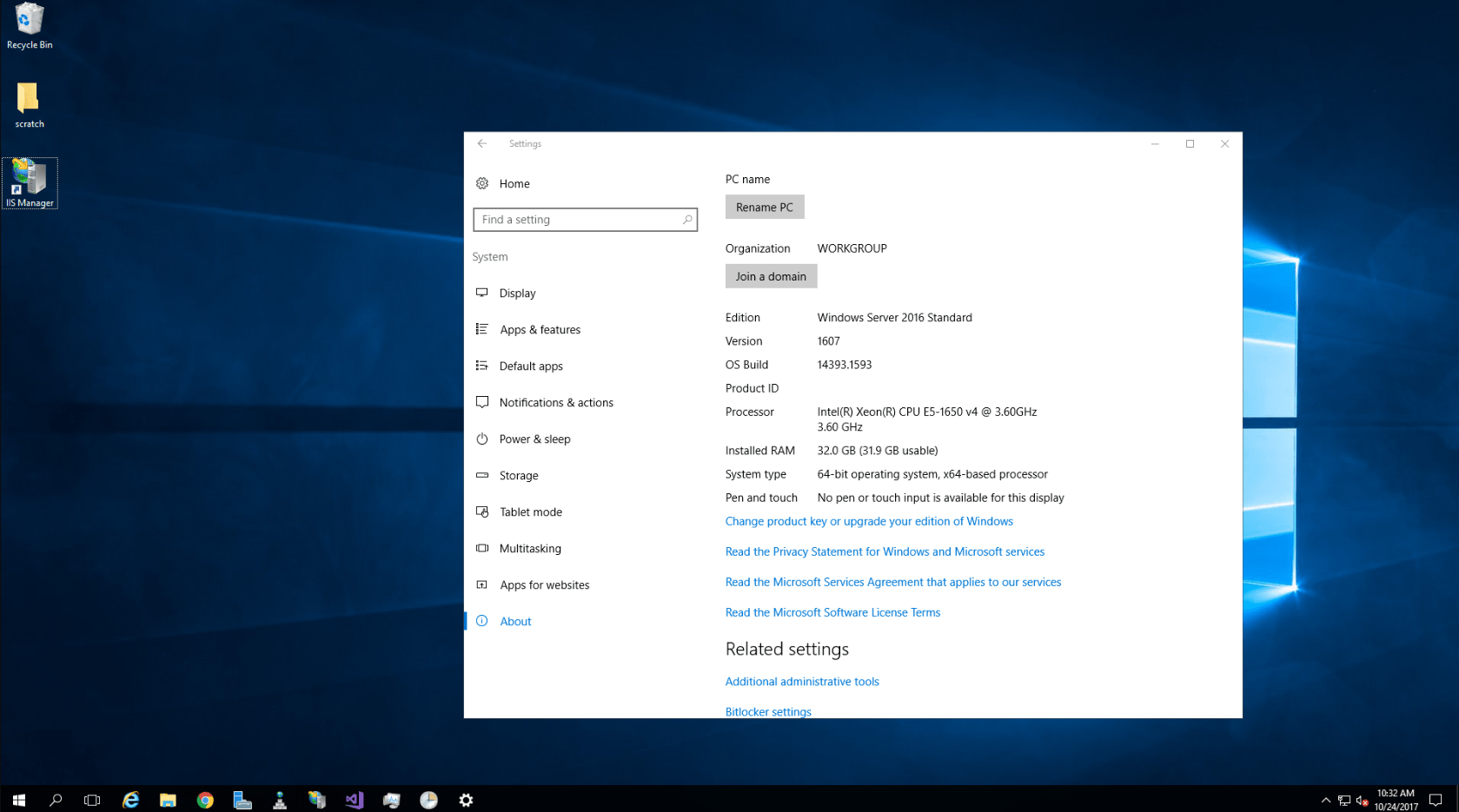 Windows Server Standard 2016 Interface