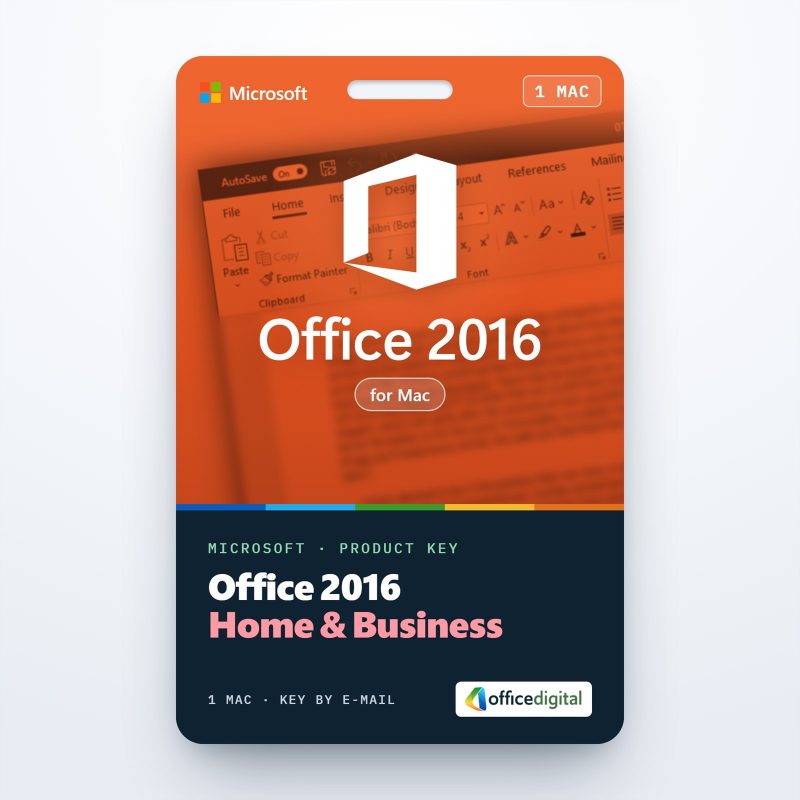 Office 2016 Home & Business product key card for 1 Mac with the Office logo