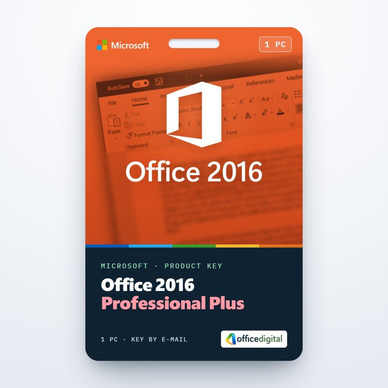Office 2016 Professional Plus product key card for 1 PC with the Office logo