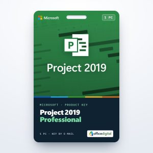 Project 2019 Professional product key card for 1 PC with the Project icon