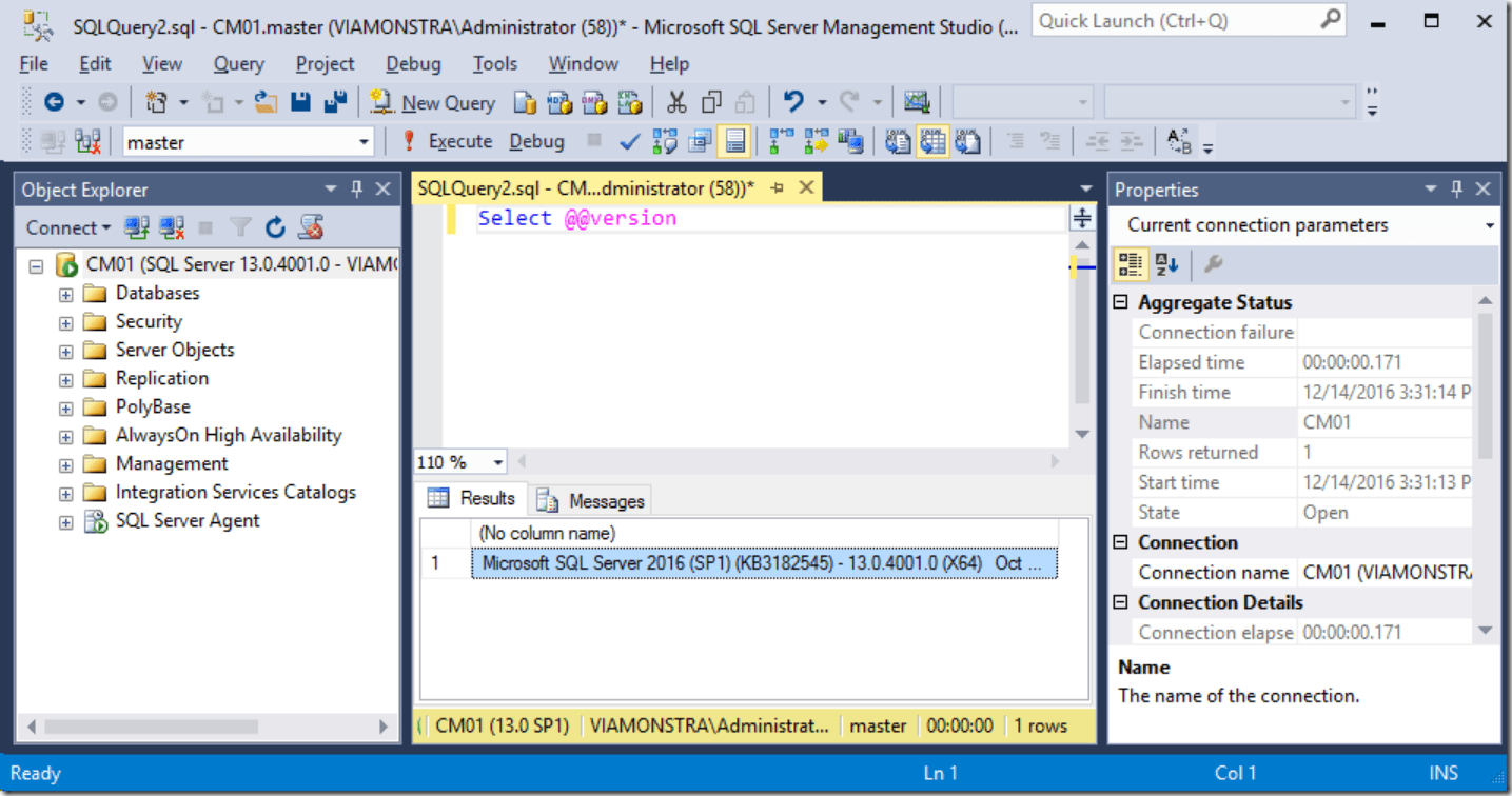 SQL Server 2016 SSMS Interface