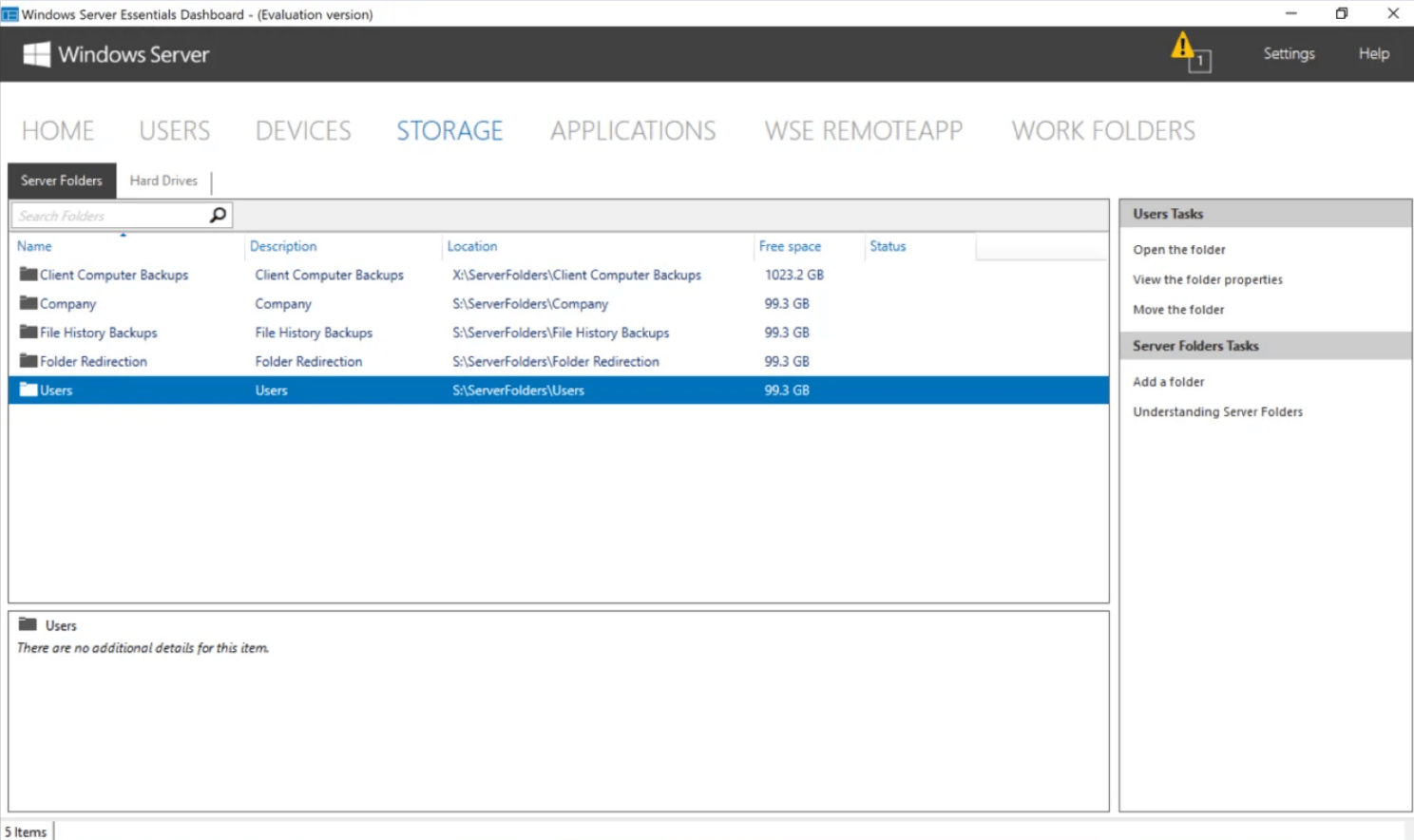 Windows Server 2019 Essentials Admin Dashboard