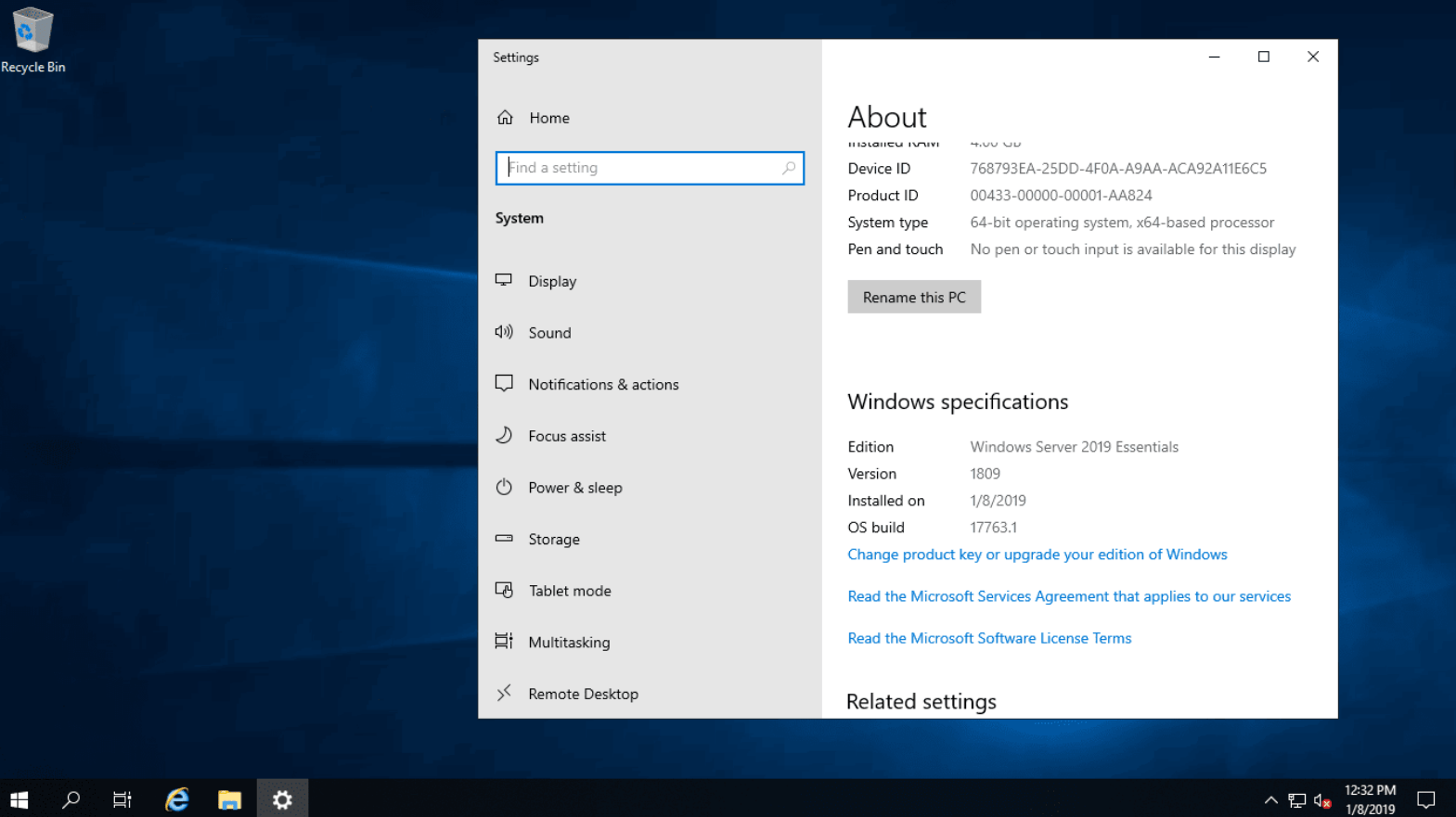 Windows Server Essentials 2019 Interface