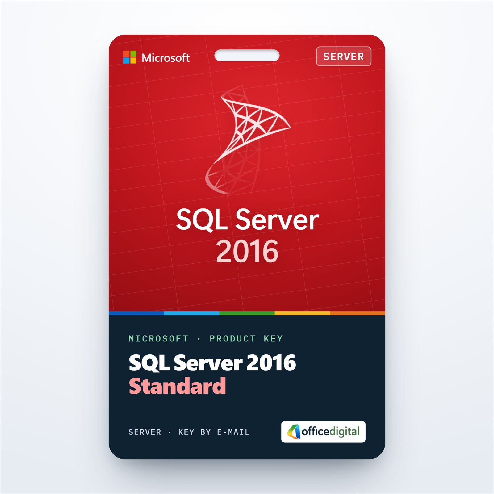 SQL Server 2016 Standard product key card with the SQL Server logo
