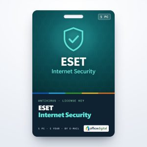 ESET Internet Security license key card for 1 PC, 1 year with the shield icon