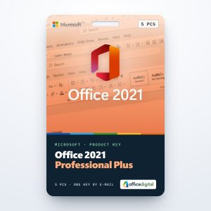 Office 2021 Professional Plus product key card for 5 PCs with the Office logo