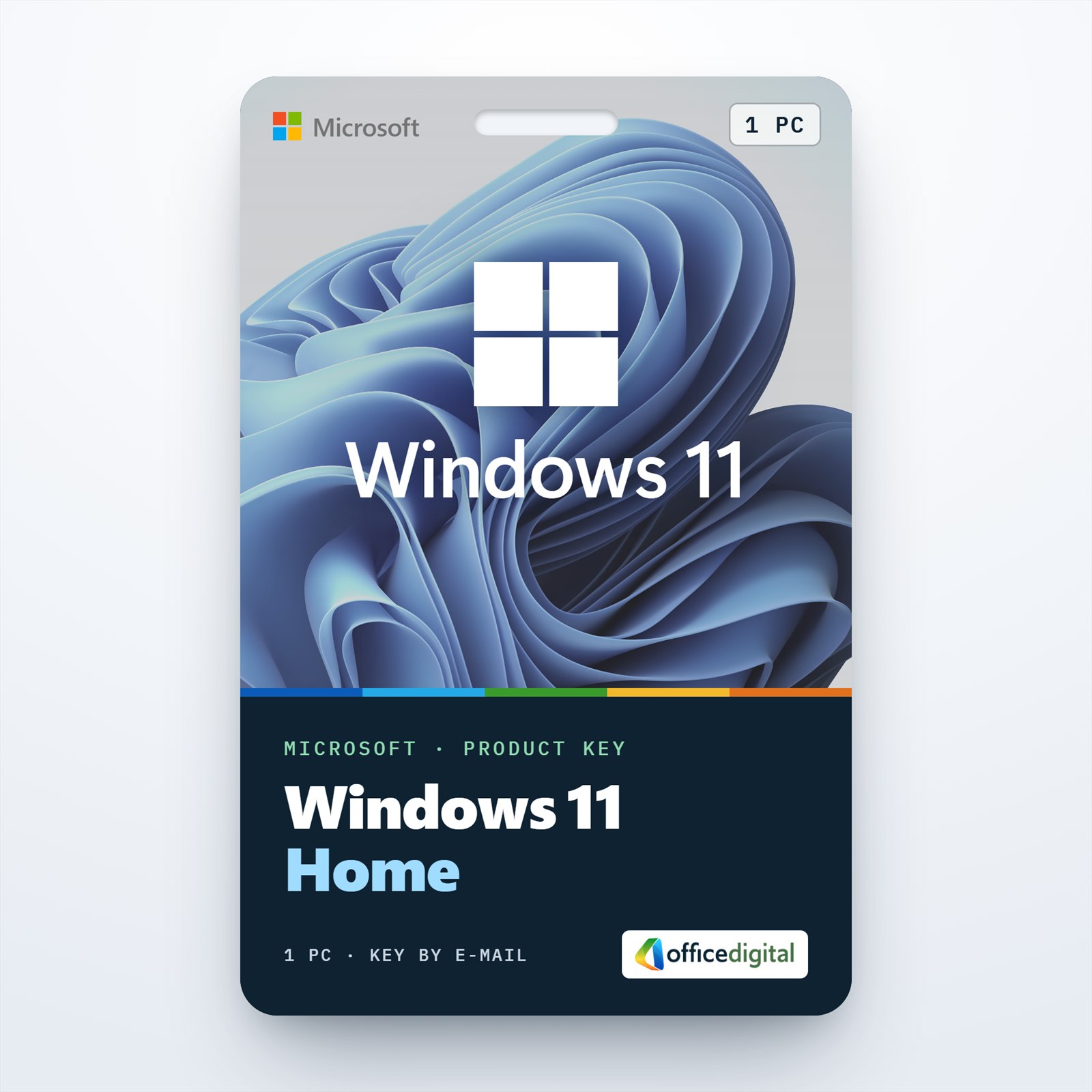Windows 11 Home product key card for 1 PC with the Windows 11 logo
