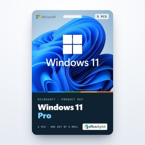 Windows 11 Pro product key card for 5 PCs with the Windows 11 logo