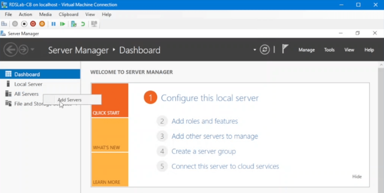 Server Manager in Windows Server 2019 RDS