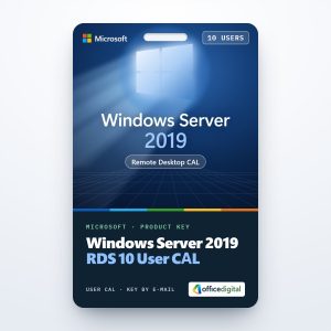 Windows Server 2019 RDS 10 User CAL product key card with the Windows logo