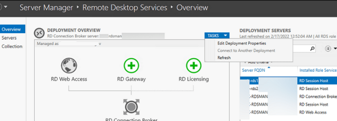 Server Manager in Windows Server 2016 RDS
