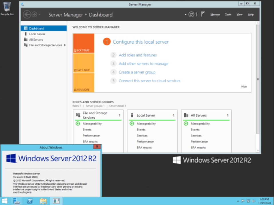 Server Manager in Windows Server 2012 R2 Datacenter