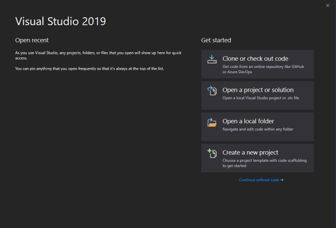 Visual Studio Enteprise 2019 - Start