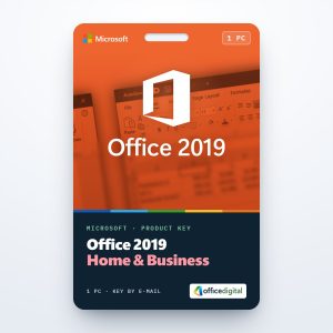 Office 2019 Home & Business product key card for 1 PC with the Office logo