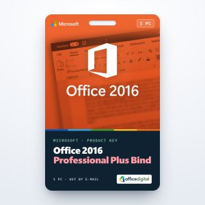 Office 2016 Professional Plus Bind product key card for 1 PC with the Office logo