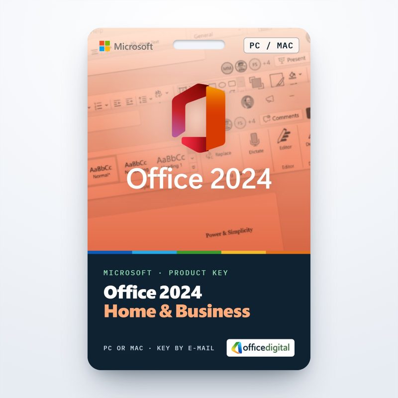 Office 2024 Home & Business product key card for PC or Mac with the Office logo