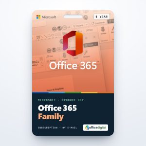 Office 365 Family product key card (1-year subscription) with the Office logo