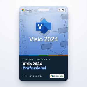 Visio 2024 Professional product key card for 1 PC with the Visio icon