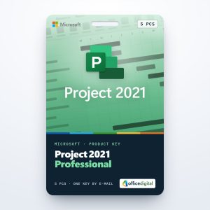 Project 2021 Professional product key card for 5 PCs with the Project icon