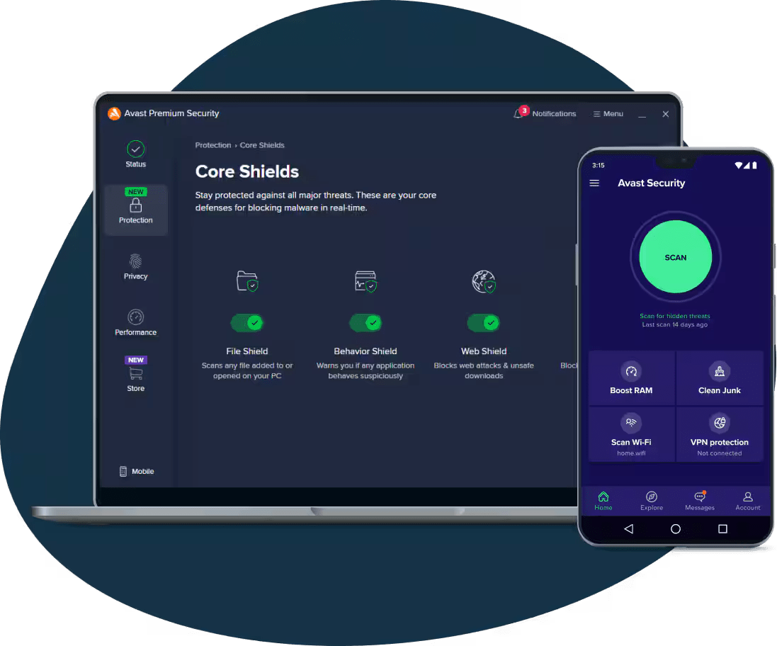 Avast Premium Security - Interface Core Shield