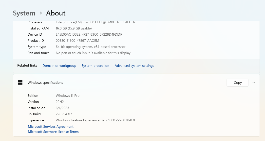 Windows Specifications