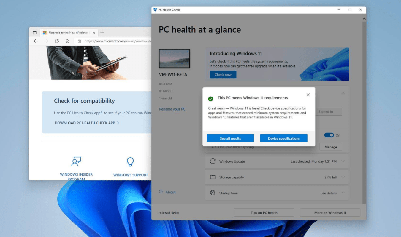 PC Health Check tool screen