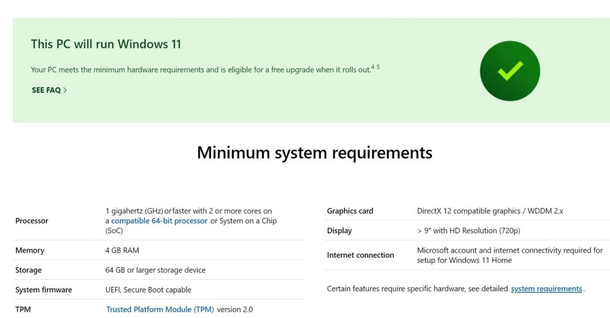 Windows 11 hardware requirements compatibility