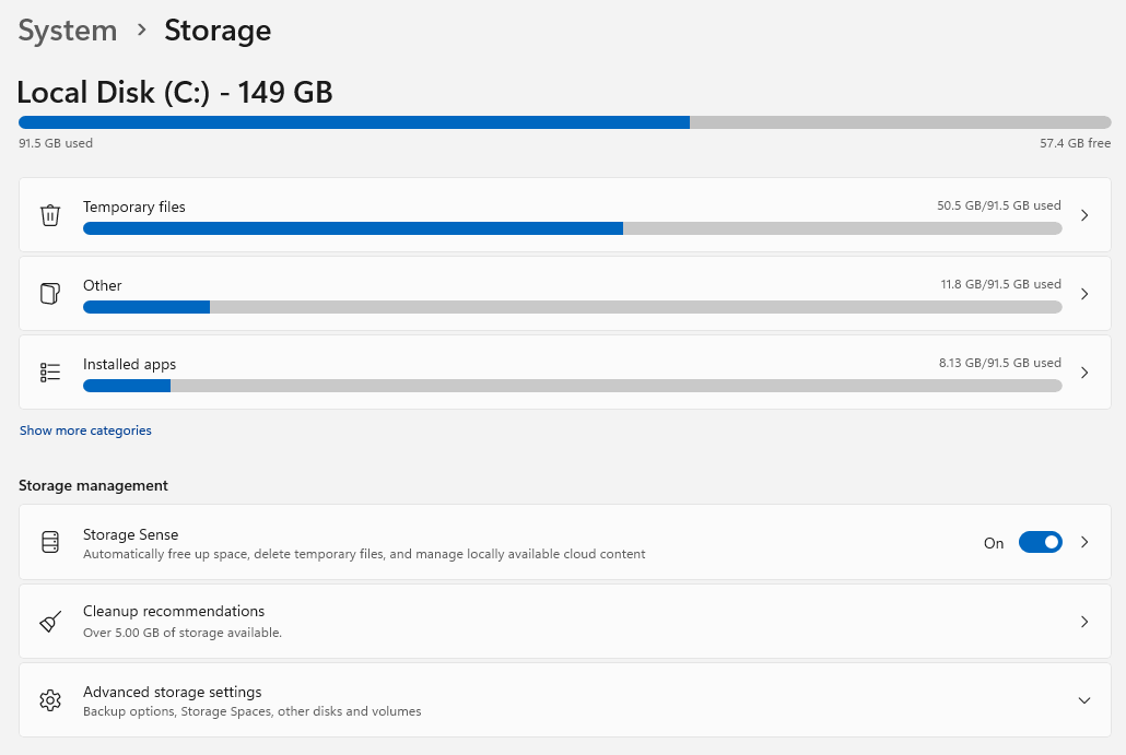 Free up storage space to speed up Windows 11
