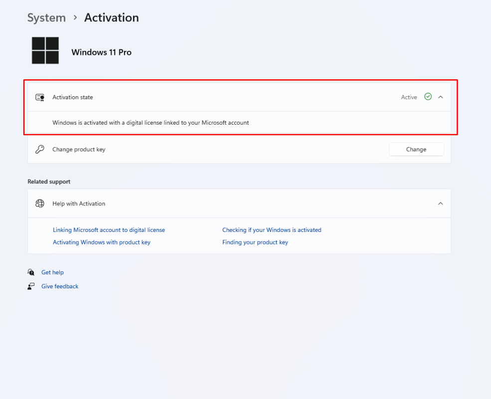 Windows 11 activation status screen