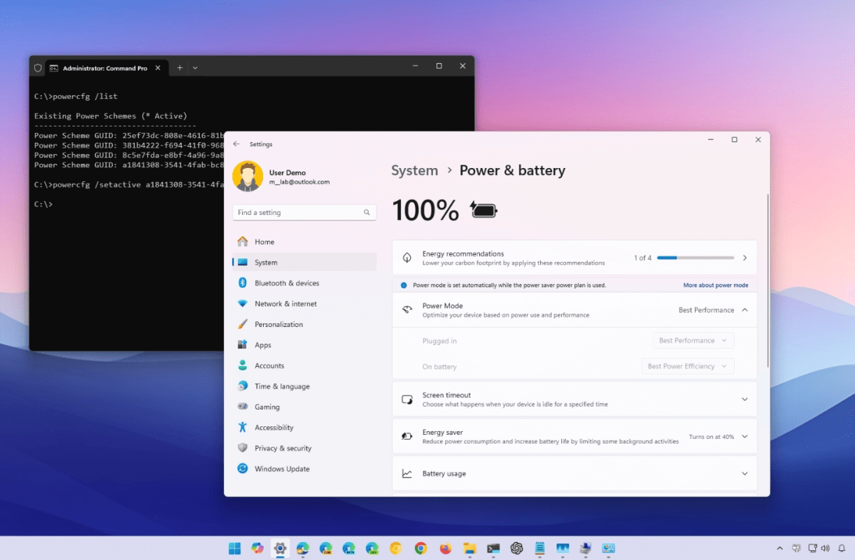 Windows 11 power mode set to best performance