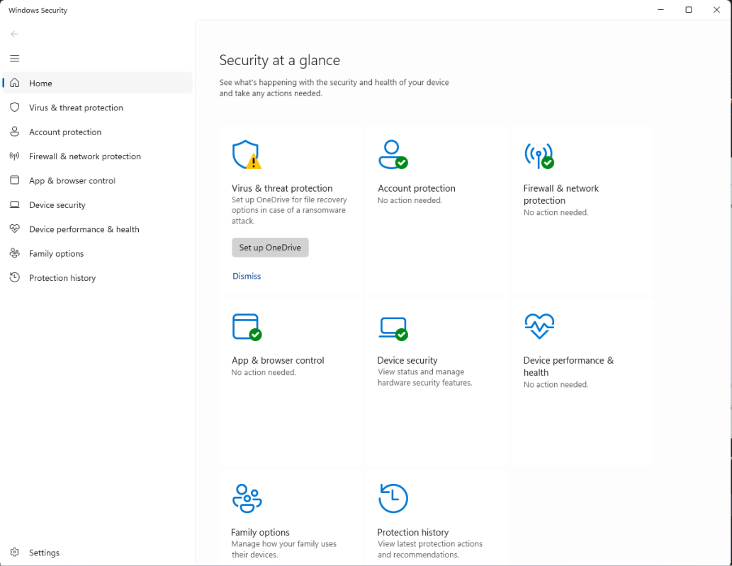 Windows 11 security settings and protection features