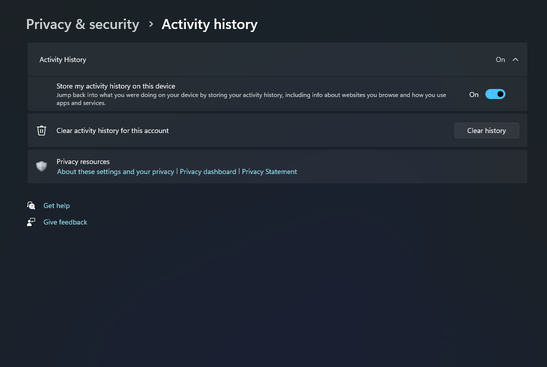 Disable Activity History