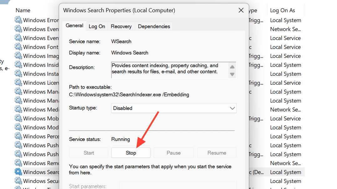 Disable Windows Search