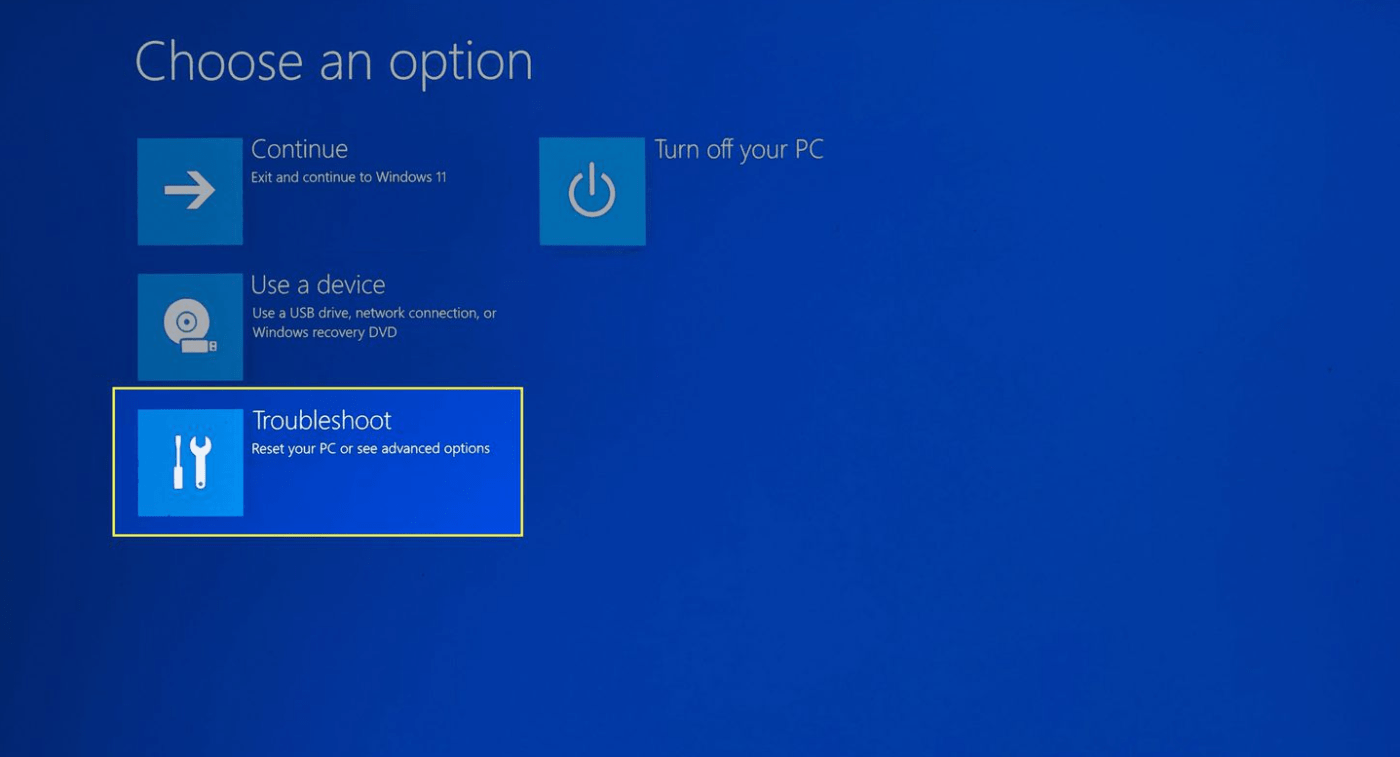 Windows 11 recovery environment reset option