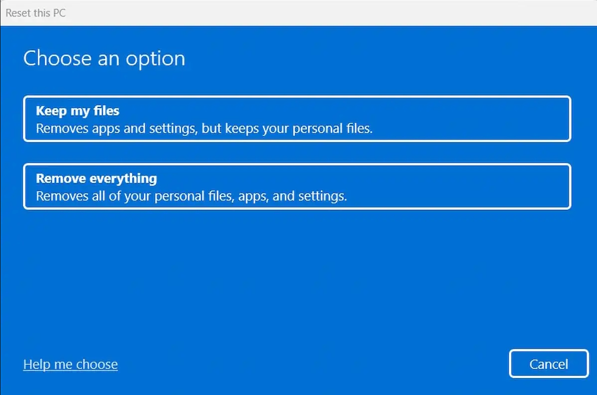 Windows 11 reset PC recovery option
