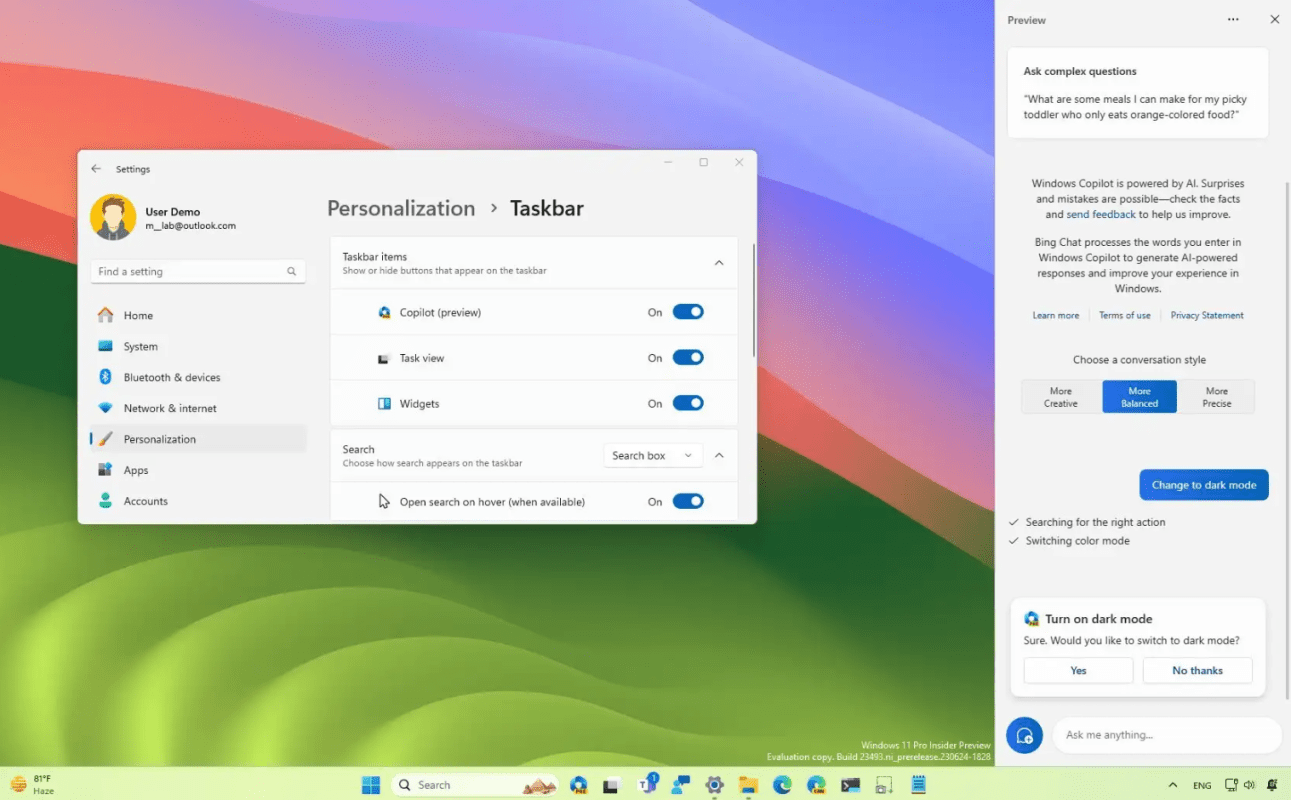 Windows 11 taskbar Copilot