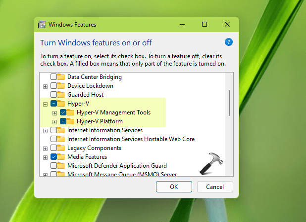 enable hyper-v windows features