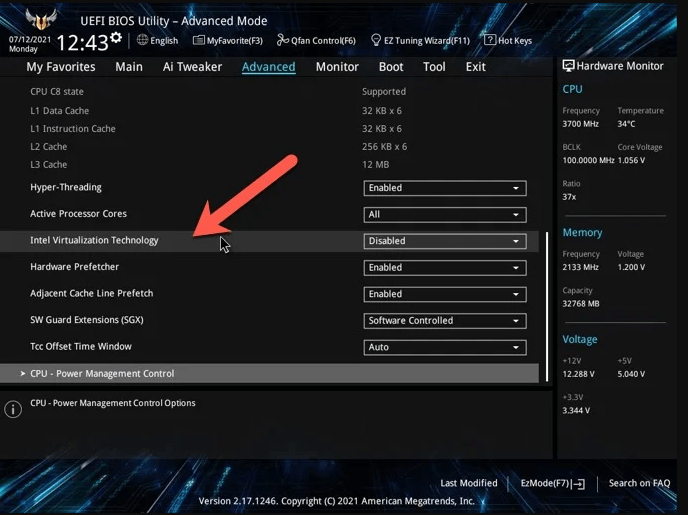 enable virtualization bios