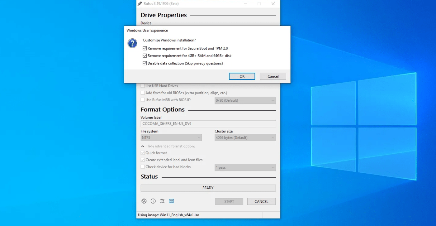 rufus bypass windows 11 requirements