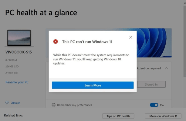 this pc can't run windows 11 error
