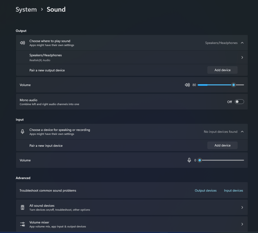 Check sound output device in Windows 11