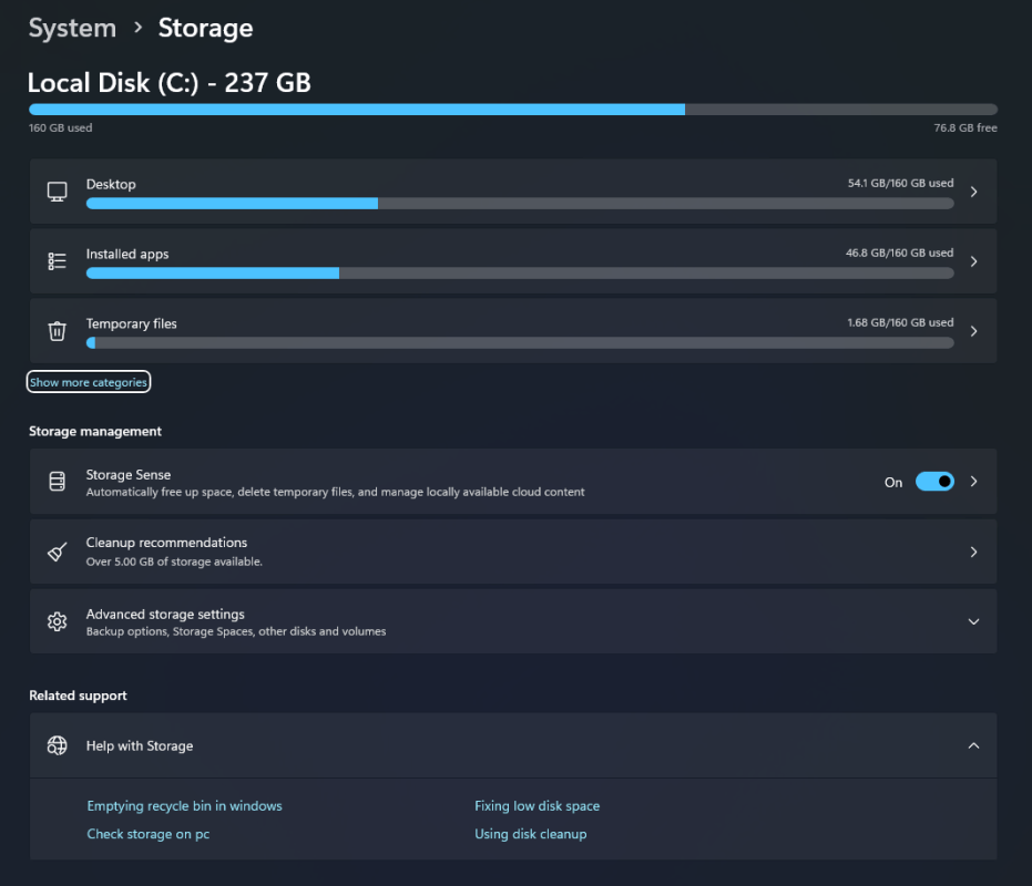 Free up disk space to improve Windows 11 startup