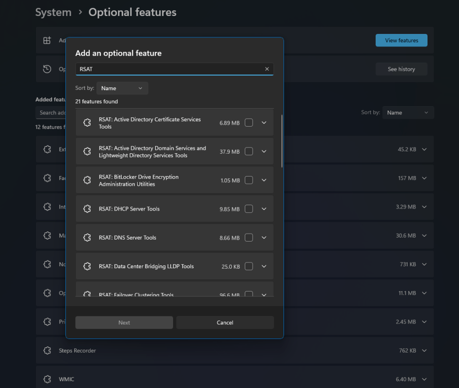 Install RSAT from Optional Features in Windows 11