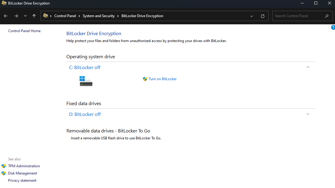 Manage BitLocker in Windows 11 Pro